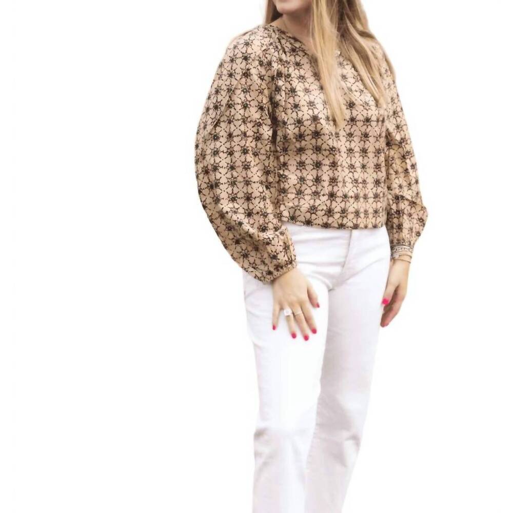 NEW ERICA WILSON gigi blouse in star tea brown